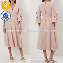 Nova Moda Pálida Rosa Midi Vestido Com mangas Bow-detalhe Fabricação Atacado Moda Feminina Vestuário (TA5248D)